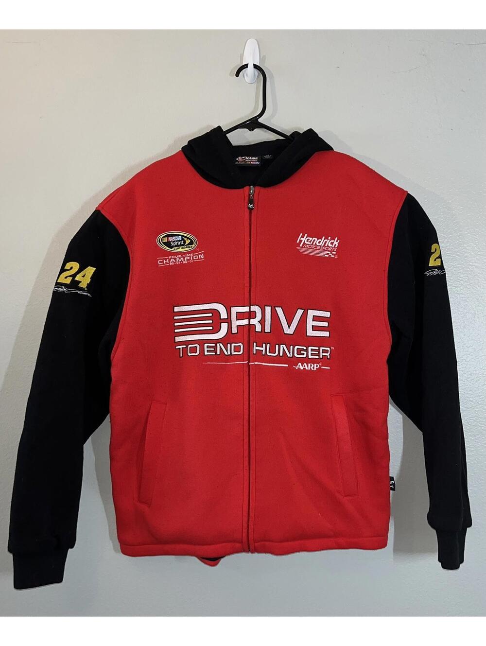 Jeff Gordon Chase Authentics Nascar #24 Red And Black Medium Full Zip Hoodie